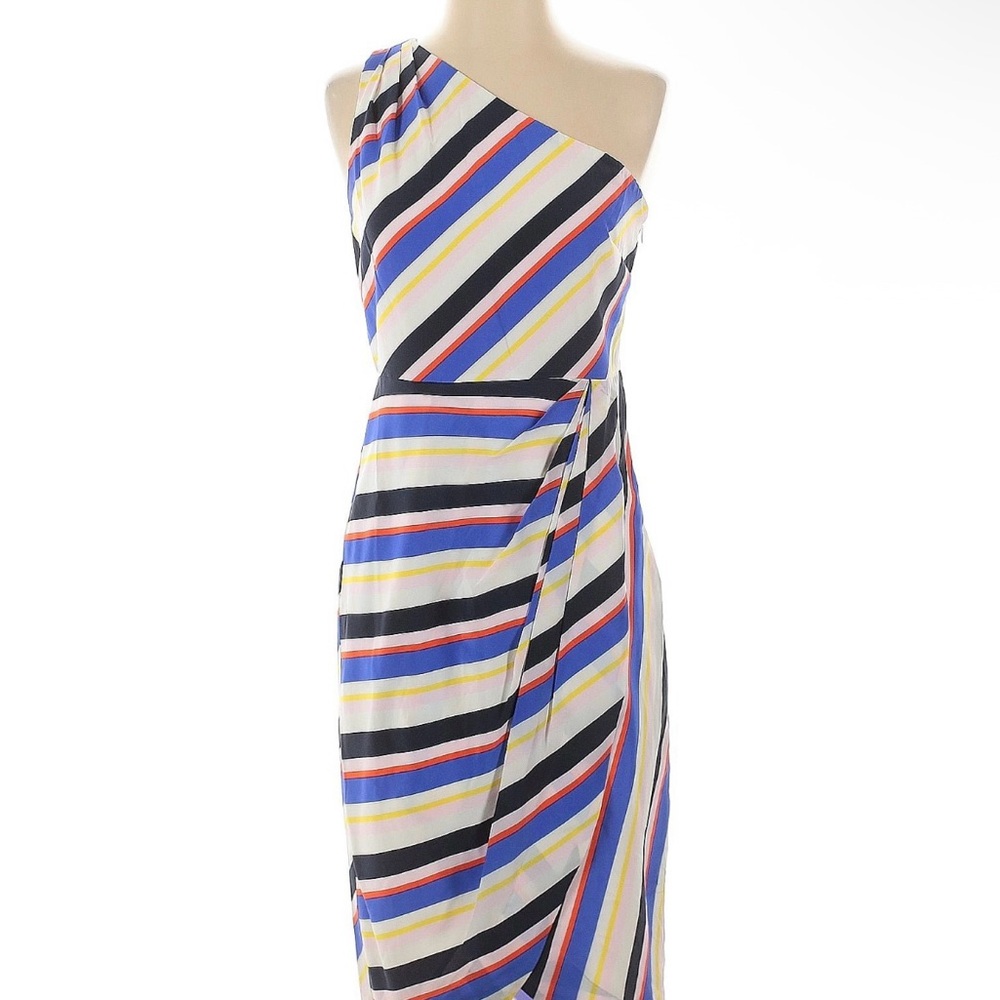 Silk Striped One-Shoulder Dress in Primary Stripe J Crew